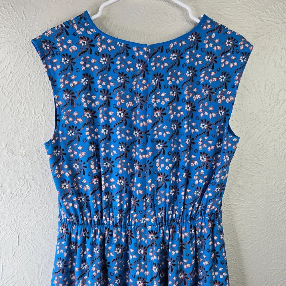 J. Crew Dress Sz 8 Silk Blue Floral Babydoll Boho Cottage Knee Length Sleeveless - Picture 8 of 13